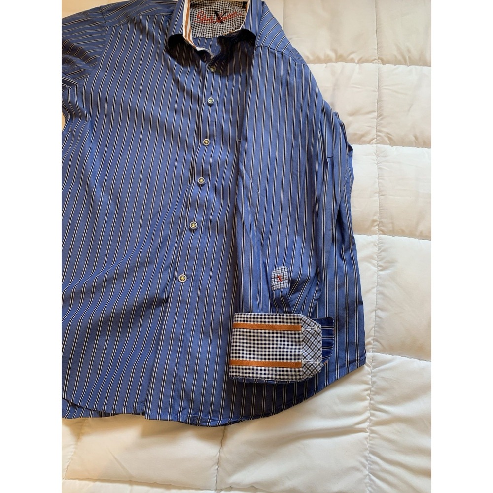 Robert Graham X Collection Mens Medium Blue Stripe Button Down Long Sleeve Shirt - Picture 12 of 15
